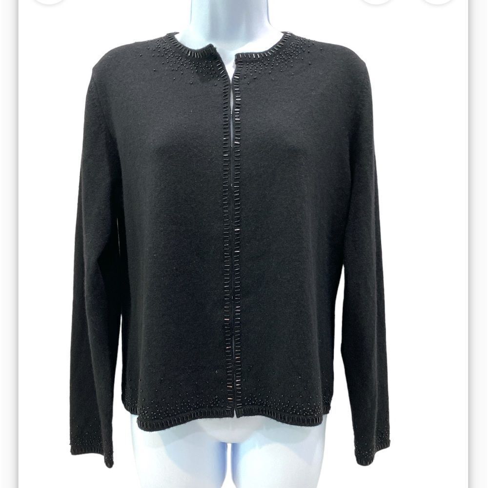 Valerie Stevens Black Cashmere Beaded Cardigan Sweater Size Medium